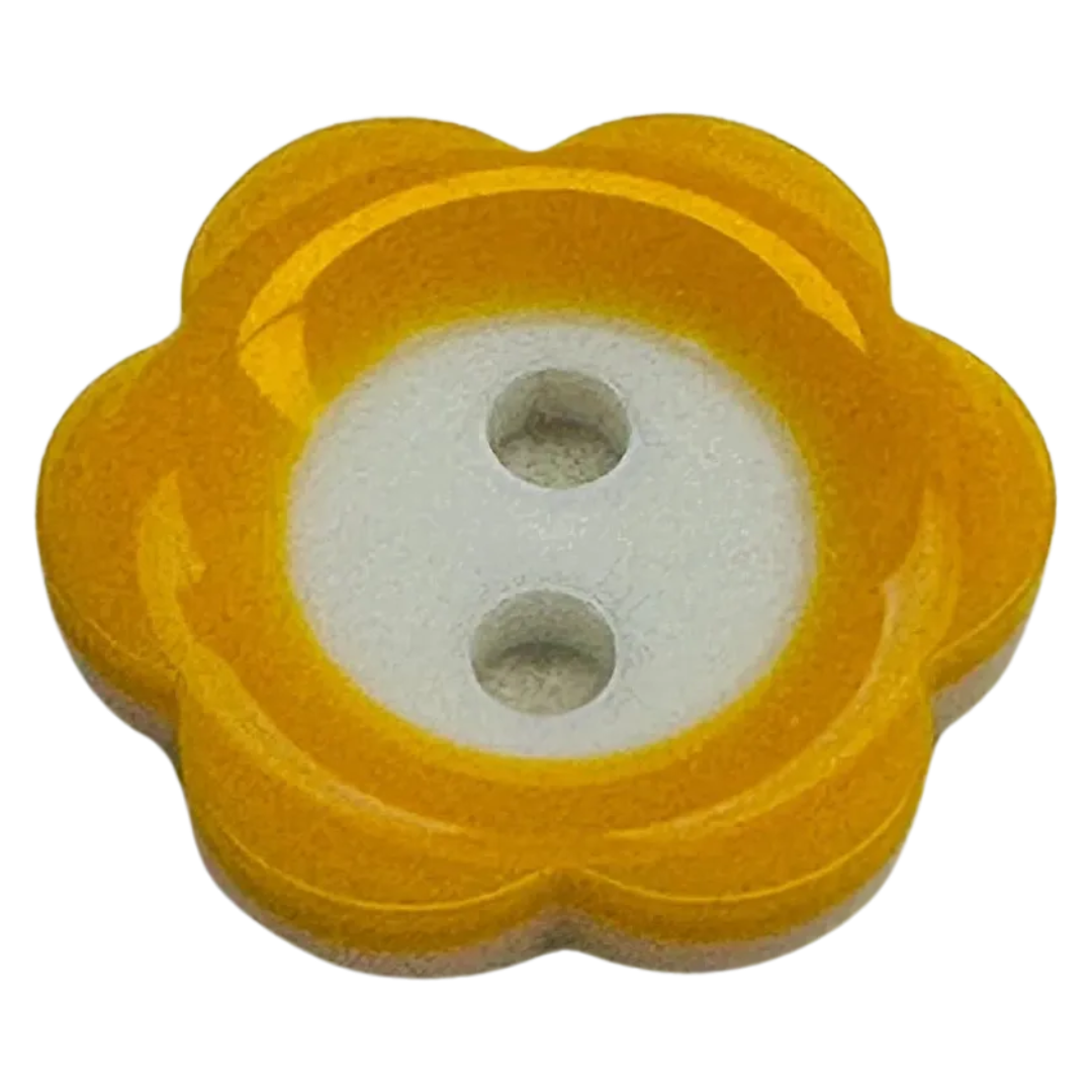 Yellow and white flower button 15mm sold individually