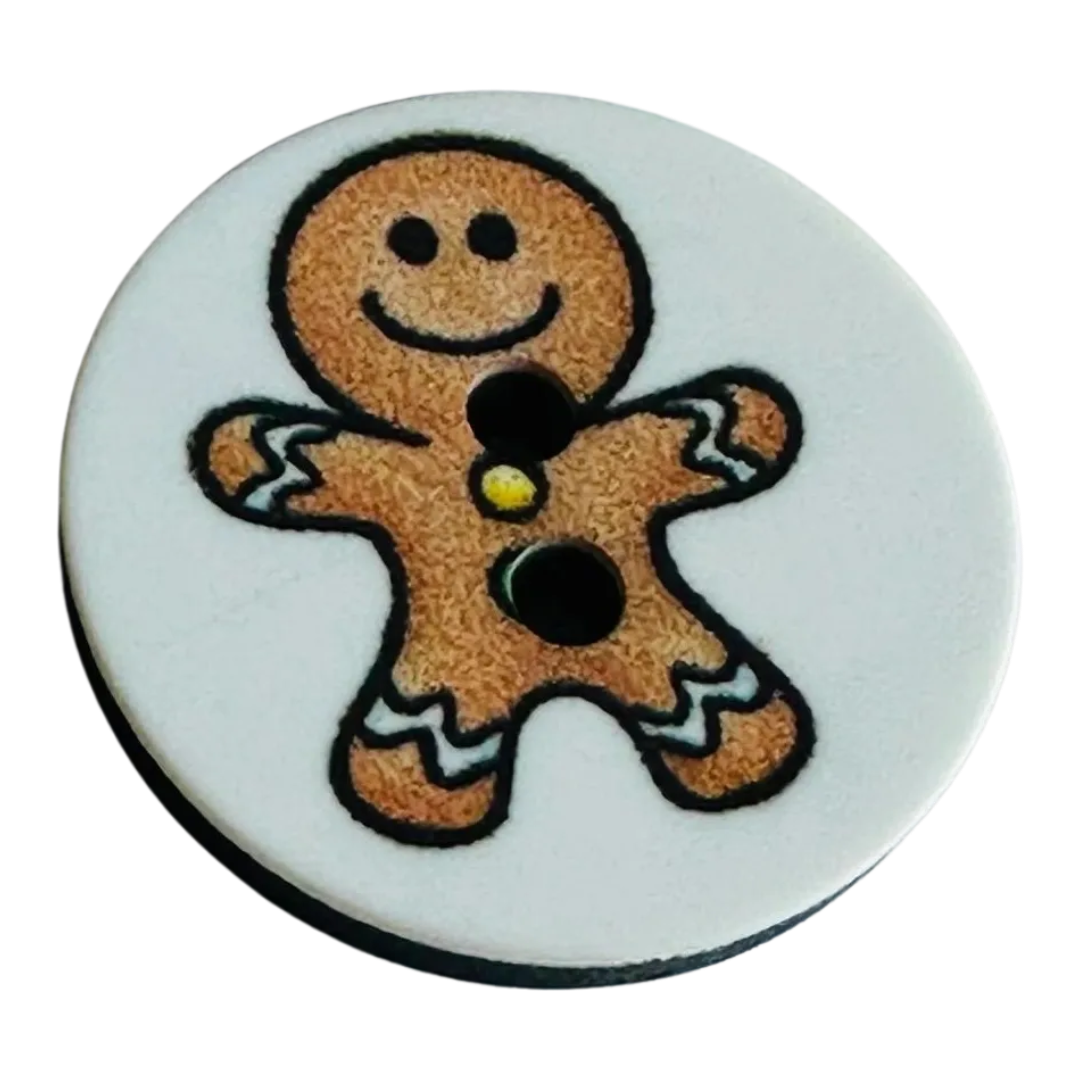 Gingerbread man button 18mm multicoloured sold individually