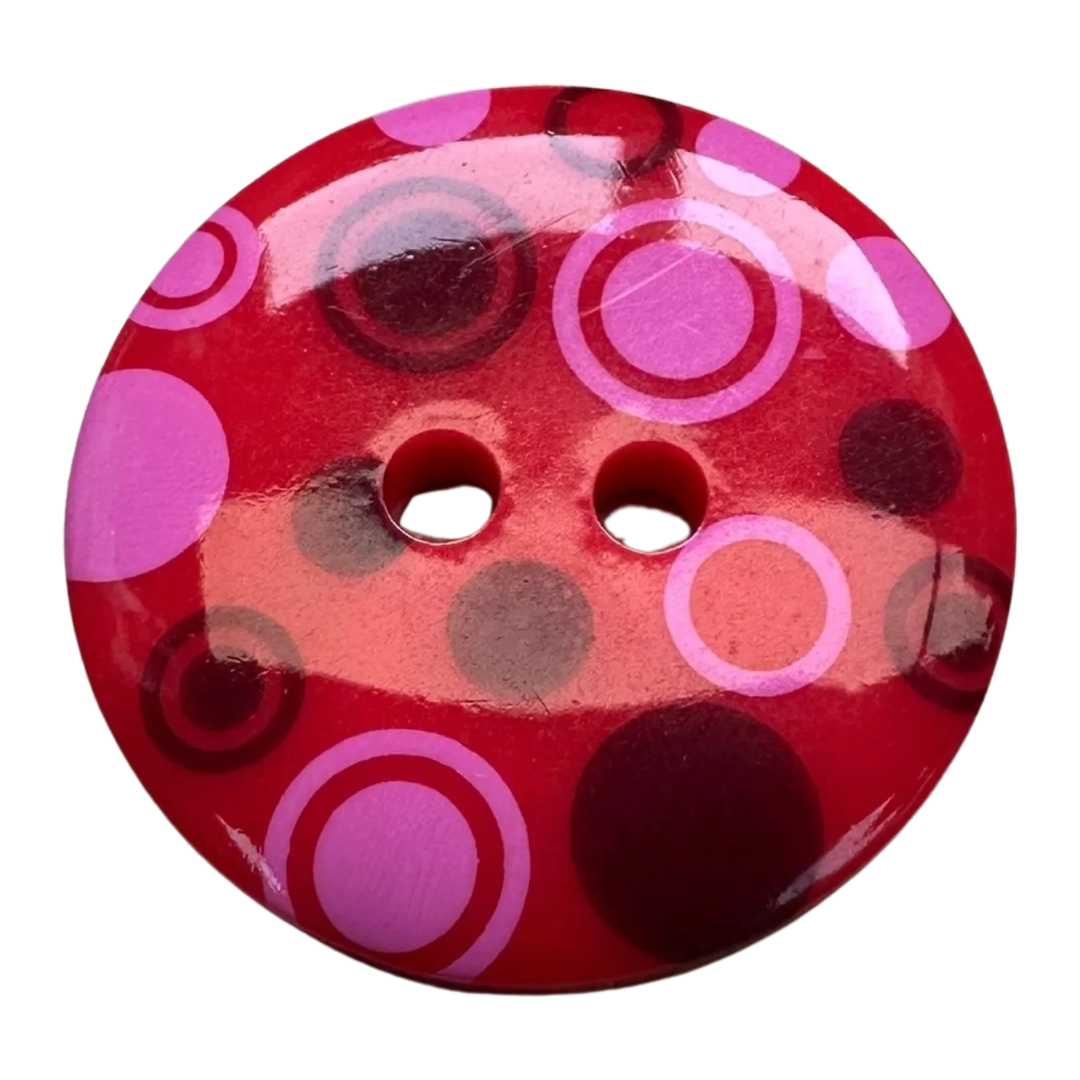 Red Pink Cardigan Button – 23mm Retro Circle Design – Sold Individually