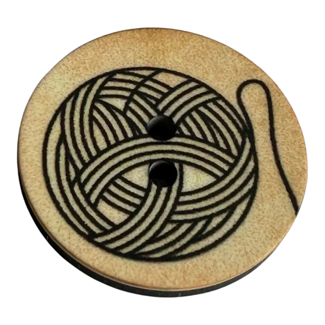 Yarn ball button 23mm black on sepia sold individually