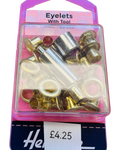 Gold Tone Eyelets with Tool – 7mm Eyelets – Pack of 20
