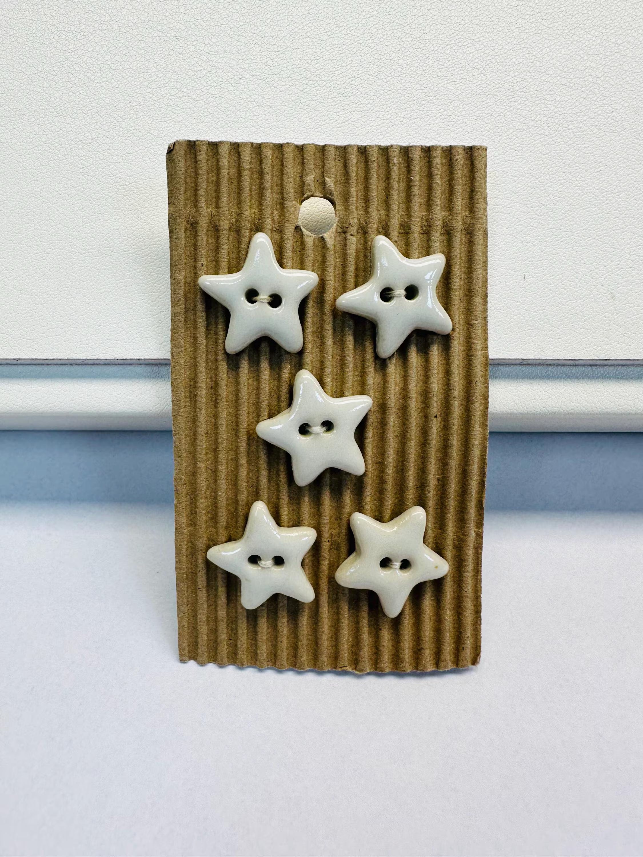 White Ceramic Star Buttons – 17mm – Set of Five